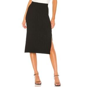 David Lerner XS Ribbed Midi Skirt Side Slit Black High Waist Knee Length